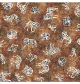 QT Fabrics Running With the Pack - Tossed Wolves Brown