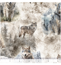 QT Fabrics Running With the Pack - Wolf Vignettes Cream