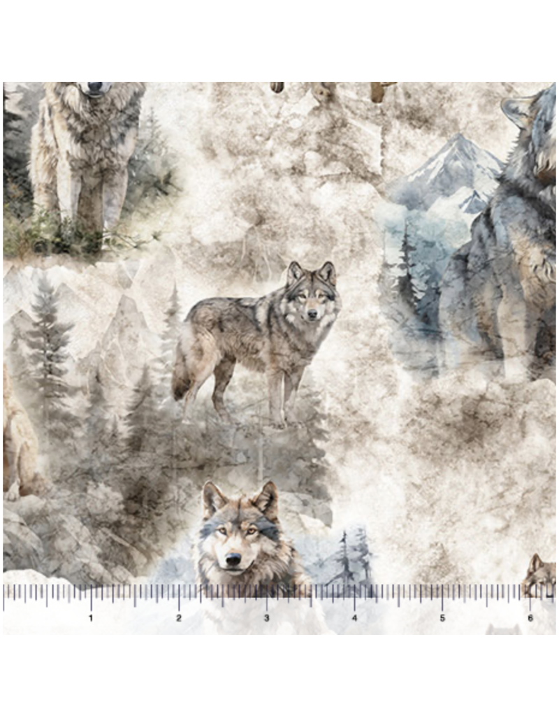 QT Fabrics Running With the Pack - Wolf Vignettes Cream