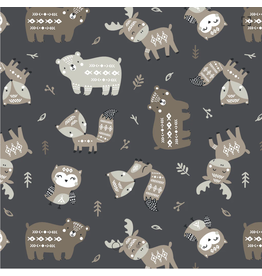 Camelot Fabrics Woodland Wonders-Aztec Woodland Friends-Charcoal