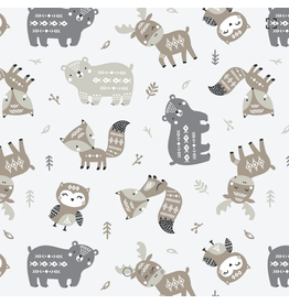 Camelot Fabrics Woodland Wonders-Aztec Woodland Friends-Off-White