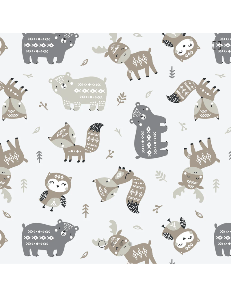 Camelot Fabrics Woodland Wonders-Aztec Woodland Friends-Off-White