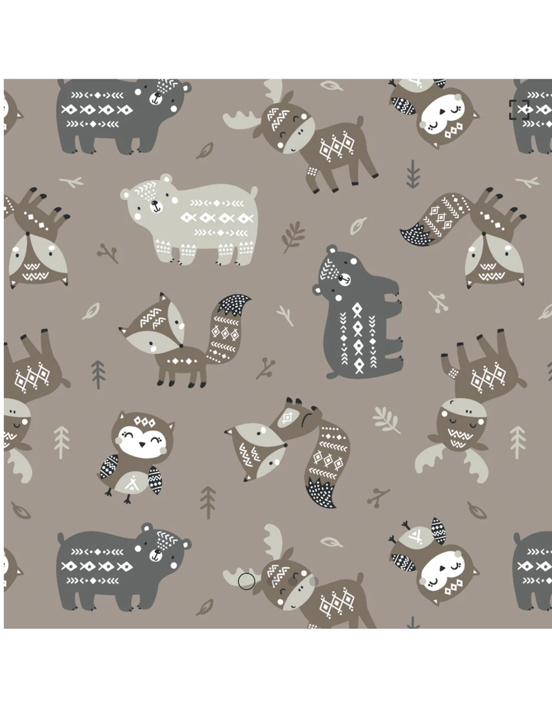 Camelot Fabrics Woodland Wonders-Aztec Woodland Friends-Taupe