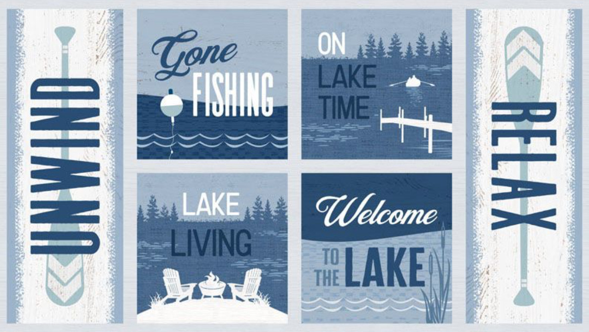 Words in squares with scenic silhouettes