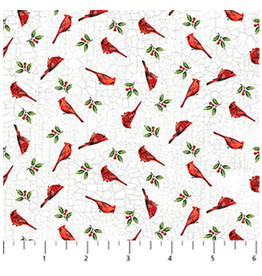 Northcott Winter Song - Mini Birds - White
