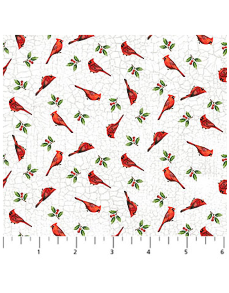 Northcott Winter Song - Mini Birds - White