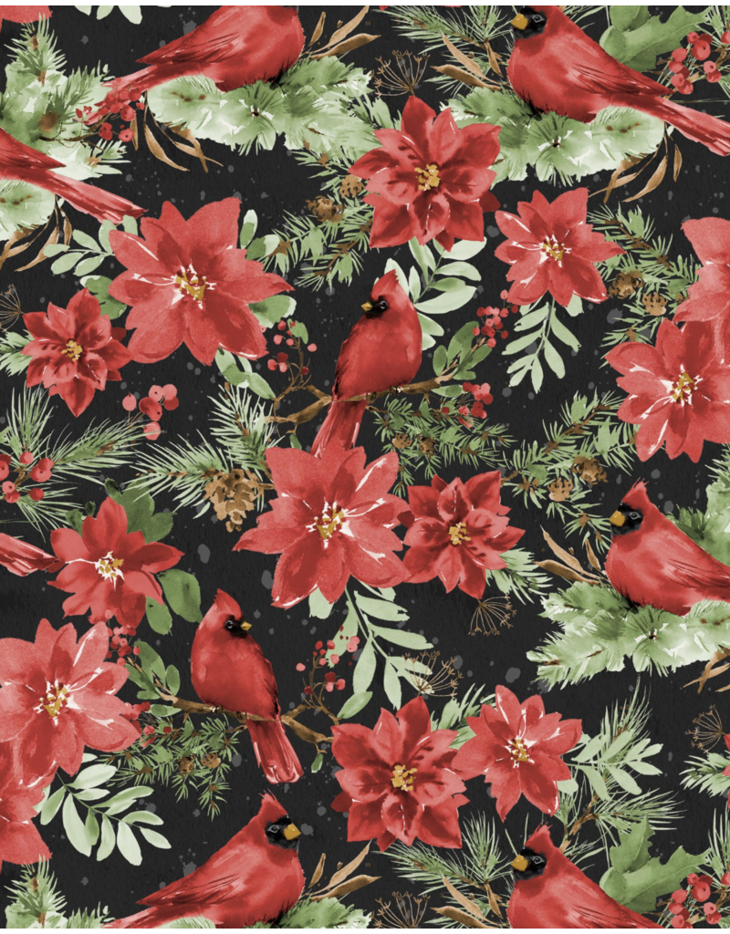 Wilmington Prints Cardinal Celebration - Cardinals & Poinsettia