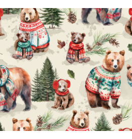 Camelot Fabrics Merry Beary - Solstice Snuggles-Cream