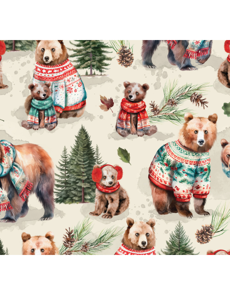 Camelot Fabrics Merry Beary - Solstice Snuggles-Cream