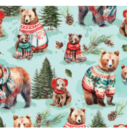 Camelot Fabrics Merry Beary -Solstice Snuggles-Light Aqua