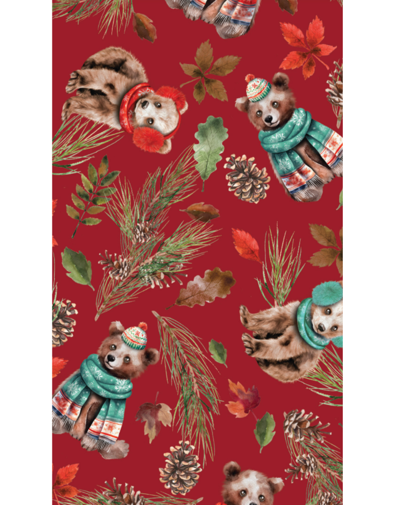 Camelot Fabrics Merry Beary - Cozy Cubs - Red