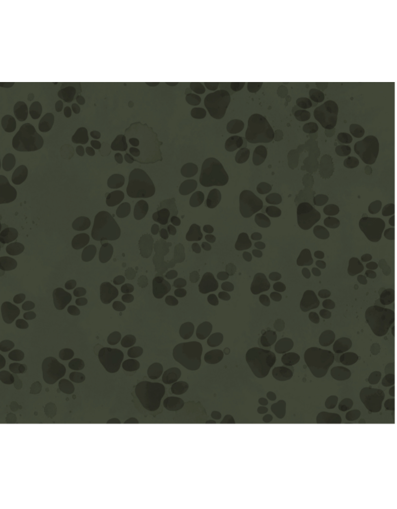 Camelot Fabrics Merry Beary -Paw Print Trails-Dark Green