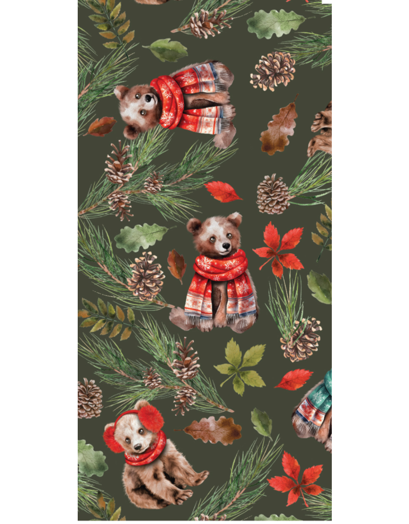 Camelot Fabrics Merry Beary - Cozy Cubs - Dark Green