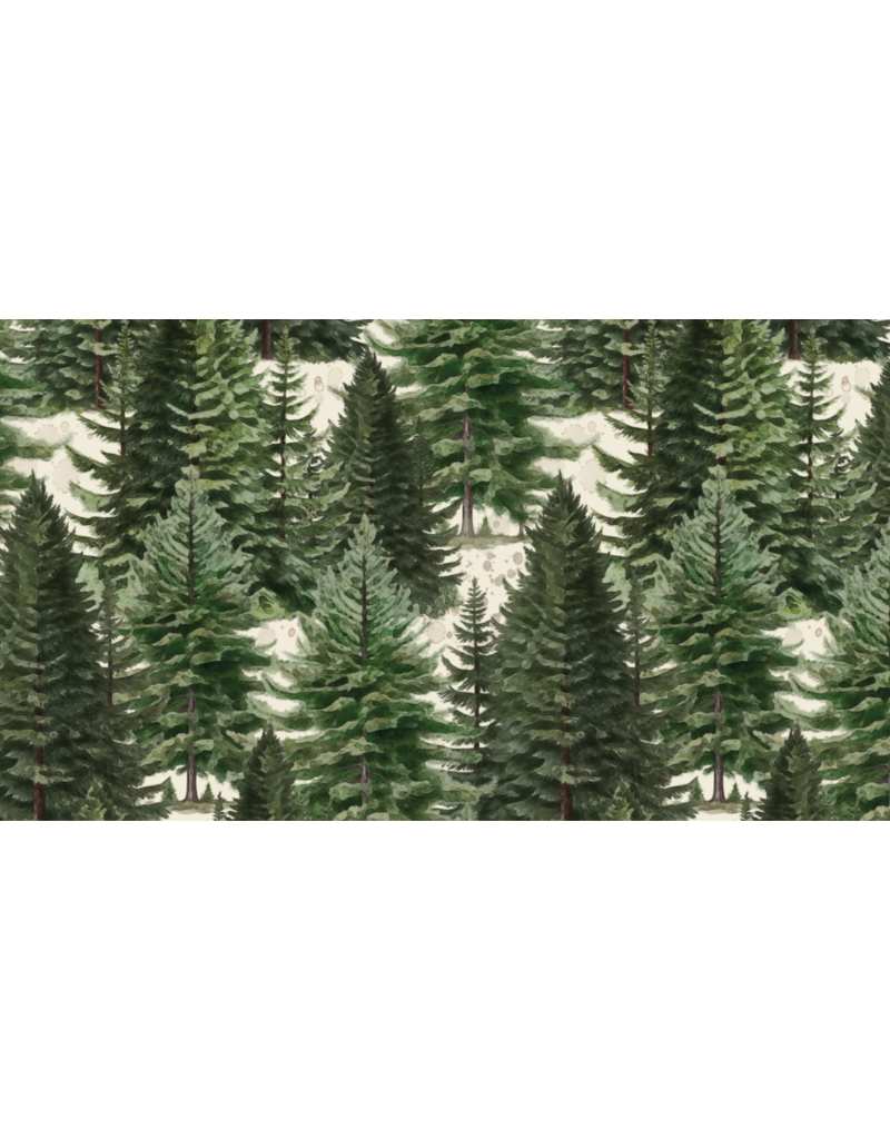 Camelot Fabrics Merry Beary - Frost-Kissed Firs - Cream