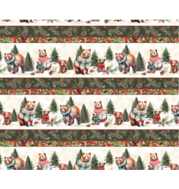 Camelot Fabrics Merry Beary - Woodland Stripe