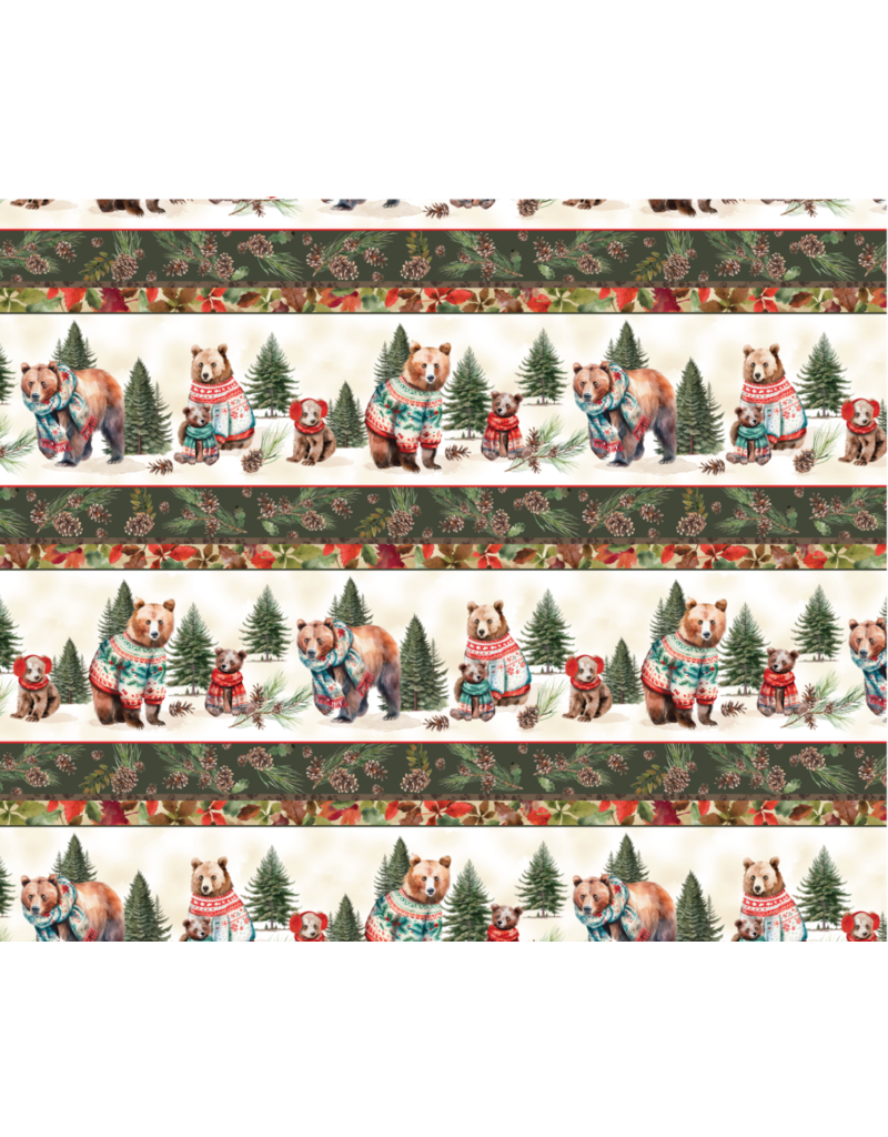 Camelot Fabrics Merry Beary - Woodland Stripe