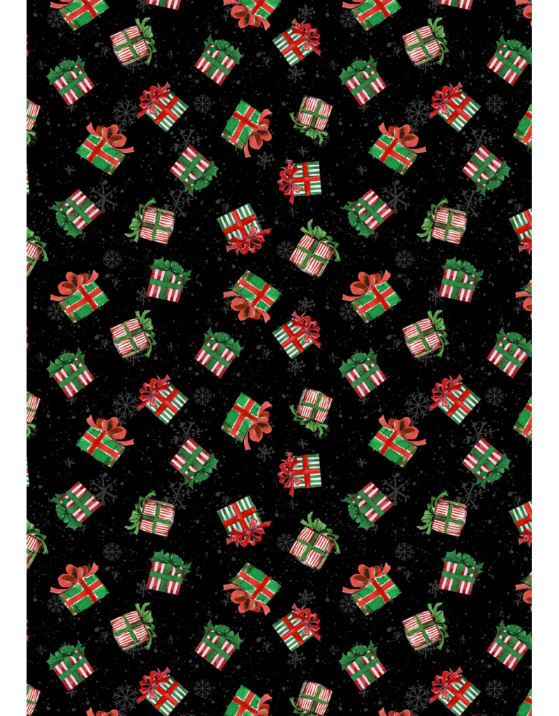 Wilmington Prints Merry Gnome-ments - Tossed Presents - Black