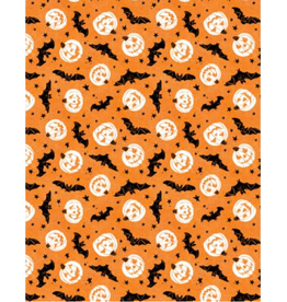 Wilmington Prints Midnight Hauntings - Bats & Pumpkins - Orange