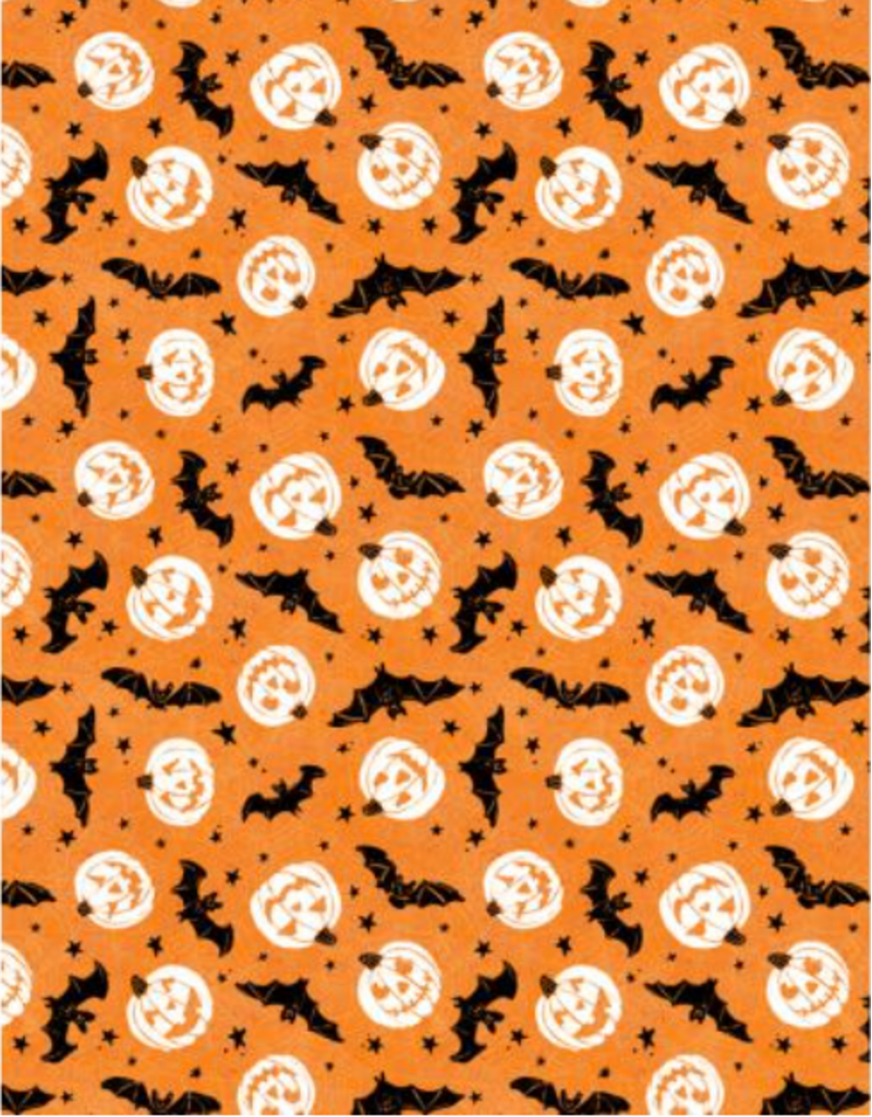 Wilmington Prints Midnight Hauntings - Bats & Pumpkins - Orange