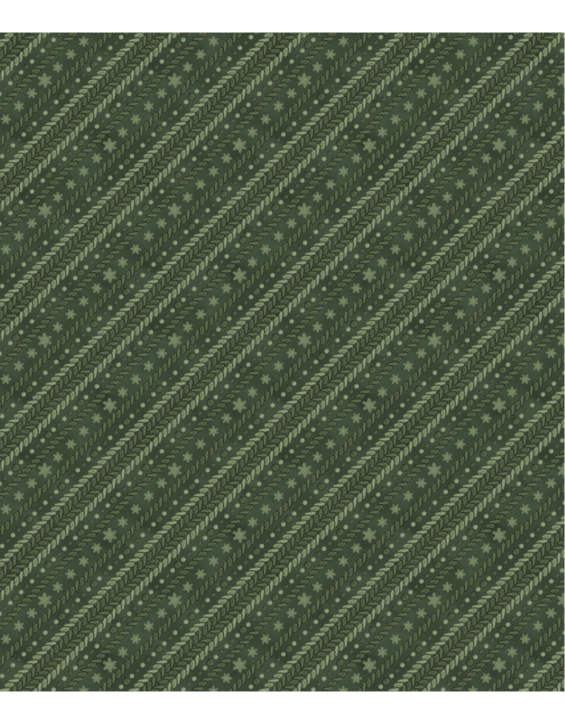 Wilmington Prints Woodland Snowmen - Striped Ticking - Green