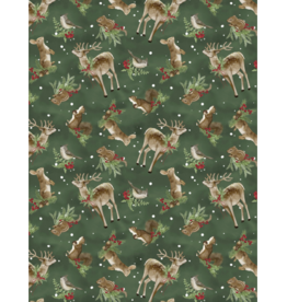 Wilmington Prints Woodland Snowmen - Woodland Critters - Green