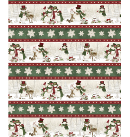 Wilmington Prints Woodland Snowmen - Striped Border