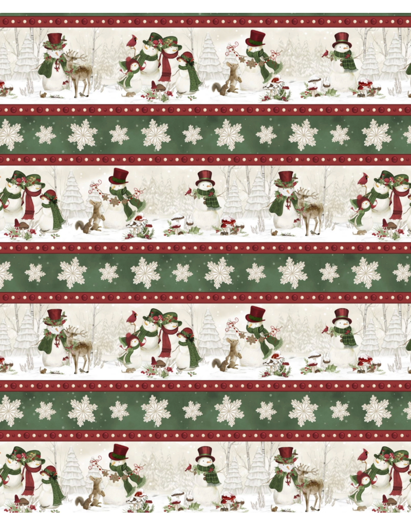 Wilmington Prints Woodland Snowmen - Striped Border