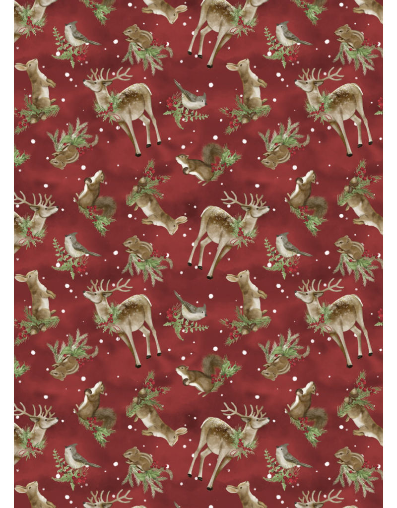 Wilmington Prints Woodland Snowmen - Woodland Critters - Red