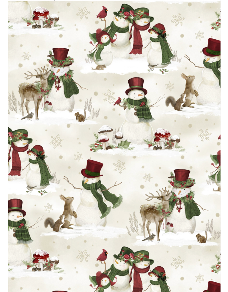 Wilmington Prints Woodland Snowmen - Scenic Snowmen - Cream