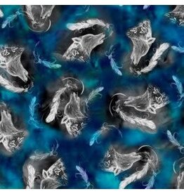 International Textiles Echoes of the Moon Wolf Teal/Black KE-0008D