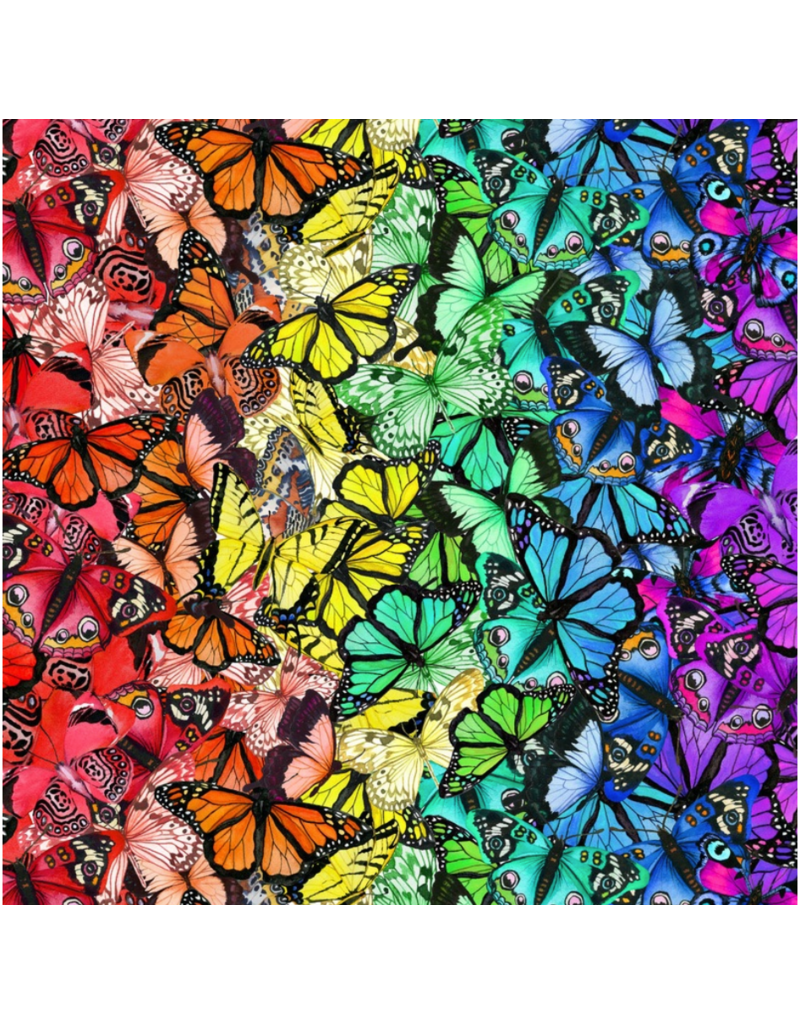 Camelot Fabrics Monarch Gardens-Rainbow Butterflies-Multi