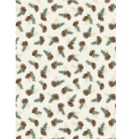 Wilmington Prints Evergreen Escape - Tossed Pinecones - Cream