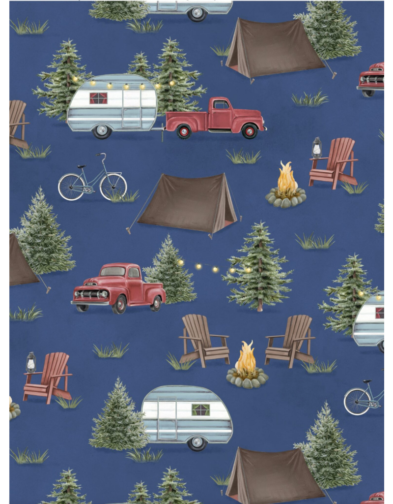 Wilmington Prints Evergreen Escape - Camp Site - Blue