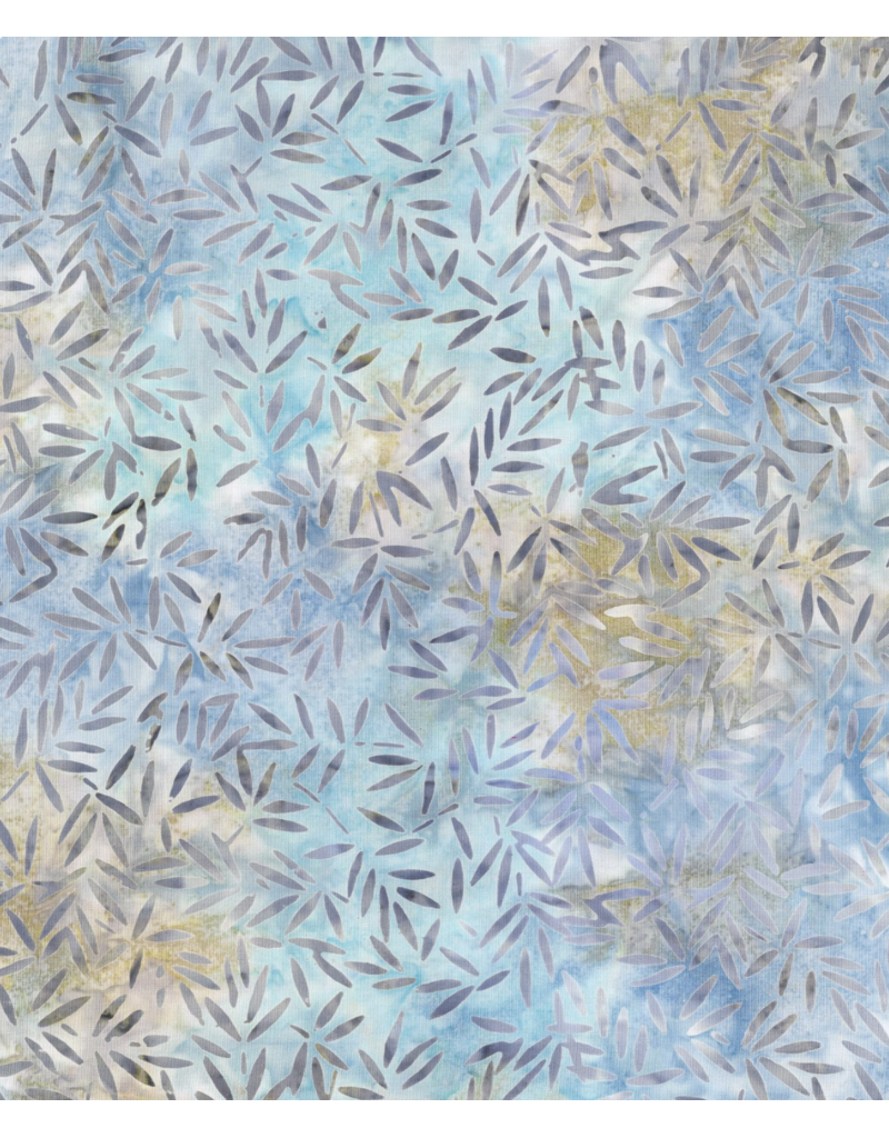 Wilmington Prints Del Mar Batik - Blue/Tan Bamboo Leaves - 22175-492