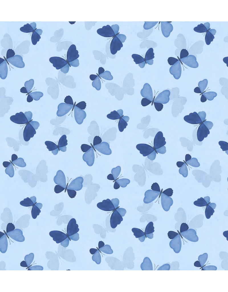Wilmington Prints Blissful Blues - Tossed Butterflies - Blue