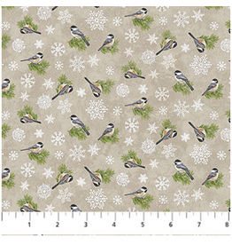 Northcott Winter Woodland - Chickadees - Taupe