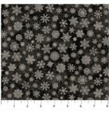 Northcott Winter Woodland - Snowflakes - Black