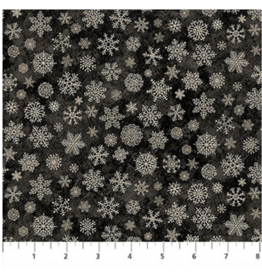 Northcott Winter Woodland - Snowflakes - Black