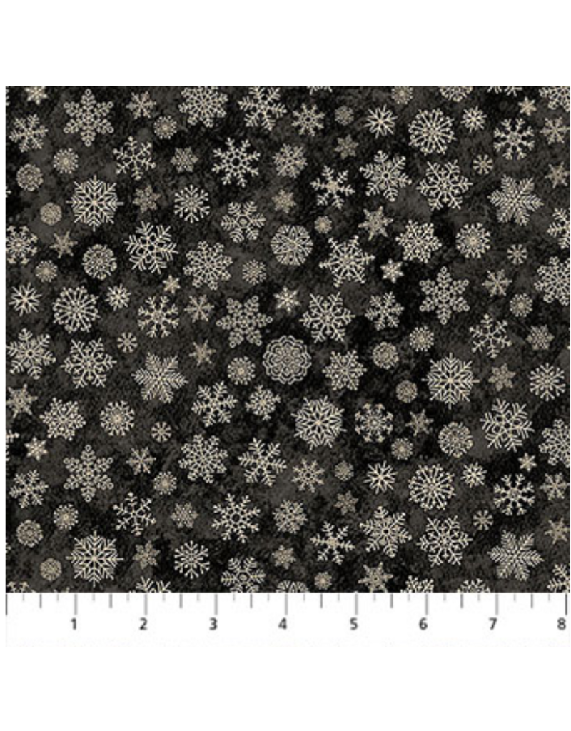 Northcott Winter Woodland - Snowflakes - Black