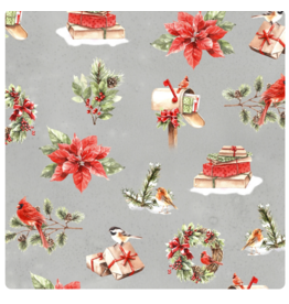 White Owl Textiles Feathered Festivities - Christmas Icons-Gray