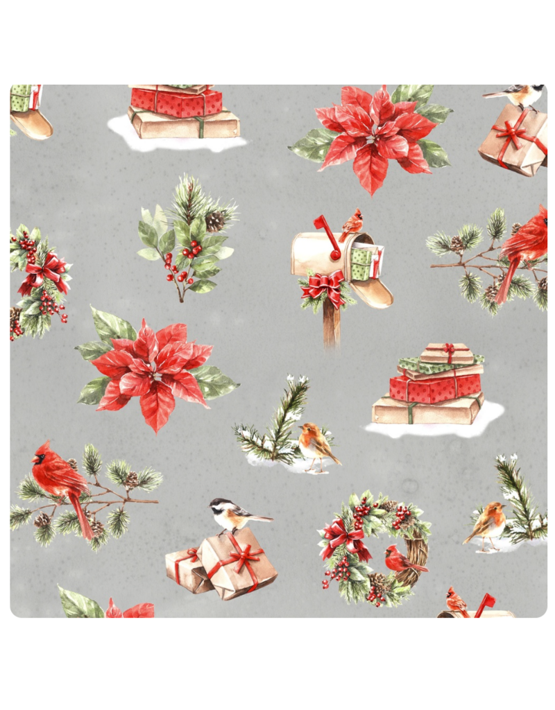 White Owl Textiles Feathered Festivities - Christmas Icons-Gray