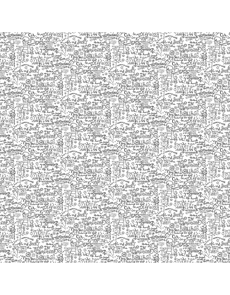 Northcott My Happy Place - Black & White  25609-10