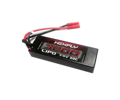 Hexfly HX-320020C-BV2 - Hexfly 2 cell 7.4V 3200mAh 20C LiPo Battery, Hard Case, Banana Connector