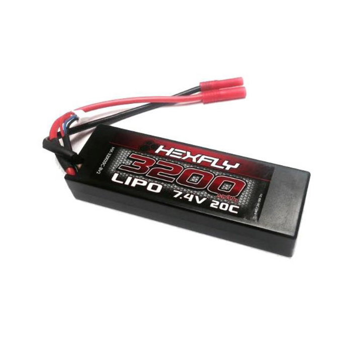 Hexfly HX-320020C-BV2 - Hexfly 2 cell 7.4V 3200mAh 20C LiPo Battery, Hard Case, Banana Connector