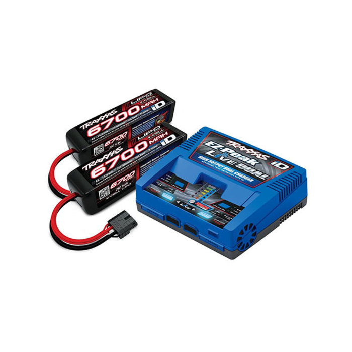 Traxxas 2997 - Dual 4s LiPo Completer w/ EZ-Peak Live Dual Charger (includes #2973 Dual iD charger (1), #2890X 6700mAh 14.8V 4-cell 25C LiPo iD® battery (2))