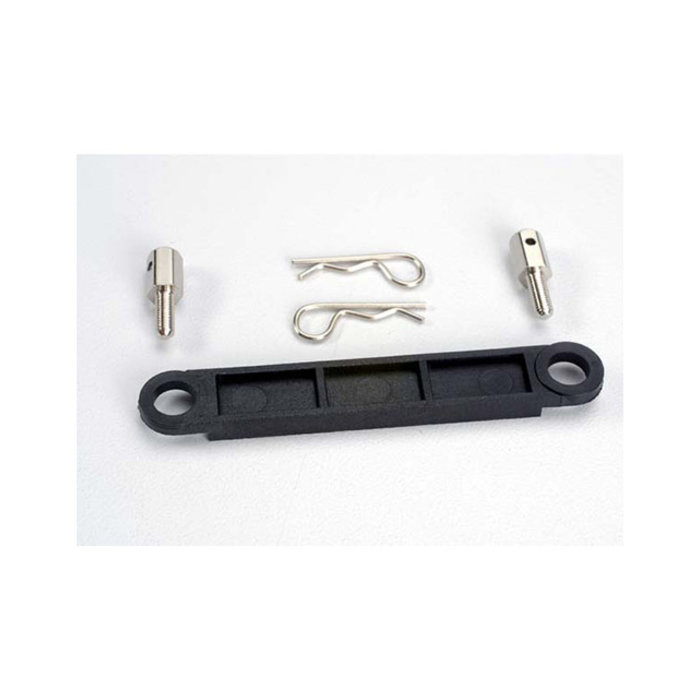 Traxxas 3727 - Battery hold-down plate (black)/ metal posts (2)/body clips (2)