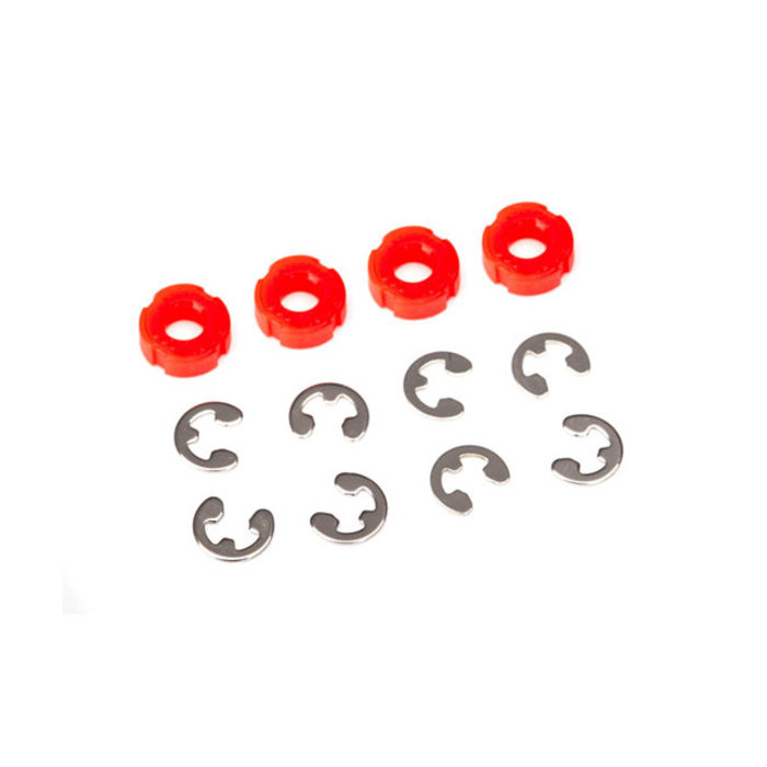 Traxxas 8261 - Piston, damper (red) (4)/ e-clips (8)
