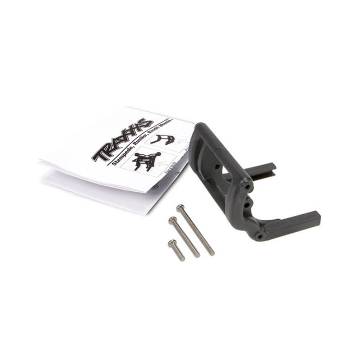 Traxxas 3677 - Wheelie bar mount (1)/ hardware (black). Use Part #4974 and 4976 to complete the wheelie bar assembly.