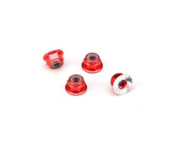 Traxxas 1747A - Nuts, aluminum, flanged, serrated (4mm) (red-anodized) (4)