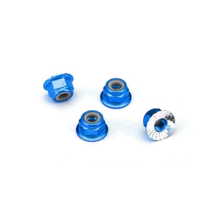 Traxxas 1747R - Nuts, aluminum, flanged, serrated (4mm) (blue-anodized) (4)